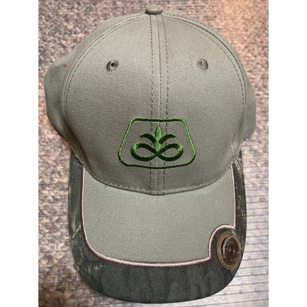 Pioneer Seeds Mossy Oak Camo Bill Strap Back Hat Gray 12 Gauge Shotgun Shell
